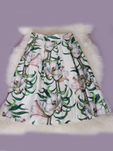 Casual Inverted Pleat Floral Printed Elegant Flared Midi Skirt