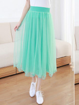 Casual Elastic Waist Plain Flared Maxi Skirt