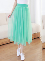Casual Elastic Waist Plain Flared Maxi Skirt