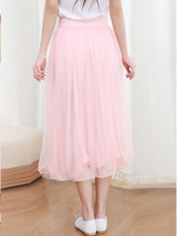 Casual Elastic Waist Plain Flared Maxi Skirt