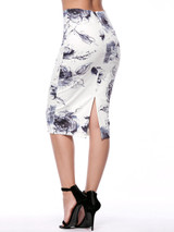 Casual Special Slit Floral Pencil Midi Skirt
