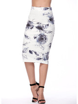 Casual Special Slit Floral Pencil Midi Skirt