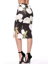 Casual Attractive Side Slit Floral Printed Pencil Midi Skirt