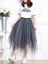 Casual Asymmetric Hem Elastic Waist  Plain  Flared Maxi Skirt