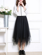 Casual Asymmetric Hem Elastic Waist  Plain  Flared Maxi Skirt