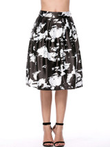 Casual Elastic Waist Flared Midi Skirt In Abstract Print