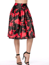 Casual Elastic Waist Flared Midi Skirt In Abstract Print
