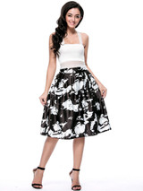 Casual Elastic Waist Flared Midi Skirt In Abstract Print