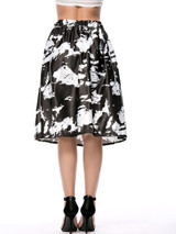 Casual Elastic Waist Flared Midi Skirt In Abstract Print
