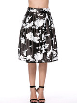 Casual Elastic Waist Flared Midi Skirt In Abstract Print