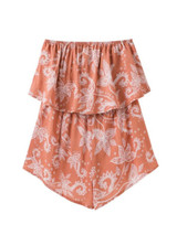 Casual Strapless Flounce Printed Romper