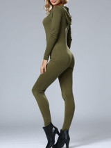 Casual Sexy Designed Hooded Zips Solid Slim-Leg Jumpsuit