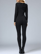Casual Sexy Designed Hooded Zips Solid Slim-Leg Jumpsuit