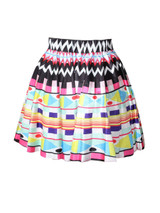 Casual Elastic Waist Geometric Zigzag Striped Flared Mini Skirt