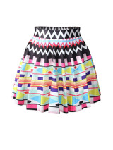 Casual Elastic Waist Geometric Zigzag Striped Flared Mini Skirt