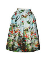 Casual Colorful Bird Printed Flared Midi Skirt