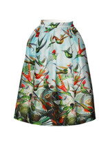 Casual Colorful Bird Printed Flared Midi Skirt