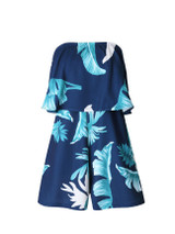 Casual Attractive Strapless Flounce Leaf Printed Romper