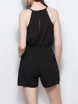 Casual Spaghetti Strap Hollow Out Plain Chiffon Romper