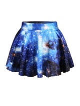 Casual Elastic Waist Galaxy Printed Flared Mini Skirt