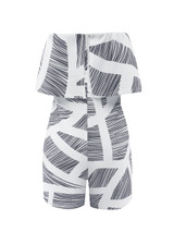 Casual Black White Strapless Flounce Printed Straight Romper