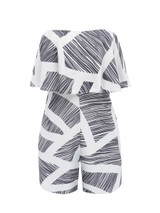 Casual Black White Strapless Flounce Printed Straight Romper