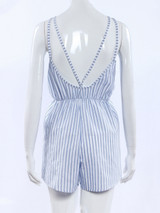 Casual Spaghetti Strap Vertical Striped Romper