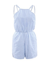 Casual Spaghetti Strap Vertical Striped Romper