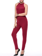 Hot X-Back Band Collar Solid Slim-Leg Jumpsuit