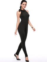 Hot X-Back Band Collar Solid Slim-Leg Jumpsuit