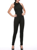 Hot X-Back Band Collar Solid Slim-Leg Jumpsuit