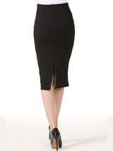 Casual Slit Plain Pencil Midi Skirt In Black