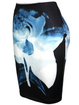 Casual Slit Color Block Printed Pencil Midi Skirt