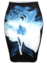 Casual Slit Color Block Printed Pencil Midi Skirt