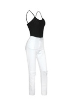 Casual Spaghetti Strap Plain Camisole And Ripped Slim-Leg Jean