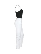 Casual Spaghetti Strap Plain Camisole And Ripped Slim-Leg Jean