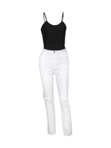 Casual Spaghetti Strap Plain Camisole And Ripped Slim-Leg Jean