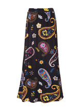 Casual Floral Paisley Printed Flared Maxi Skirt