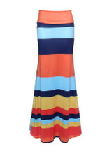 Casual Color Block Striped Mermaid Maxi Skirt