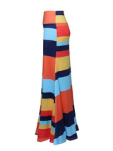 Casual Color Block Striped Mermaid Maxi Skirt