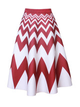 Casual Zigzag Striped Flared Maxi Skirt