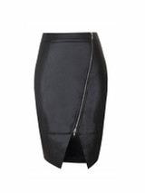 Casual Faux Leather Asymmetric Zip Skirt
