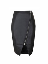 Casual Faux Leather Asymmetric Zip Skirt