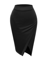 Casual Elegant Attractive Slit Plain Pencil Midi Skirt