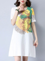 Casual Round Neck Casual Pocket Printed Shift Dress Casual Round Neck Casual Pocket Printed Shift Dress