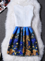 Casual Round Neck Painting Printed Skater Dress