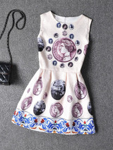 Casual Round Neck Coin Printed Jacquard Skater Dress