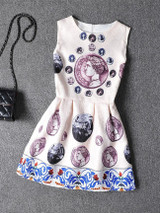 Casual Round Neck Coin Printed Jacquard Skater Dress