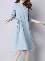 Casual Plain Casual Cotton/Linen Shift Dress