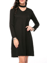 Casual Captivating Open Shoulder Cutout Solid Shift Dress